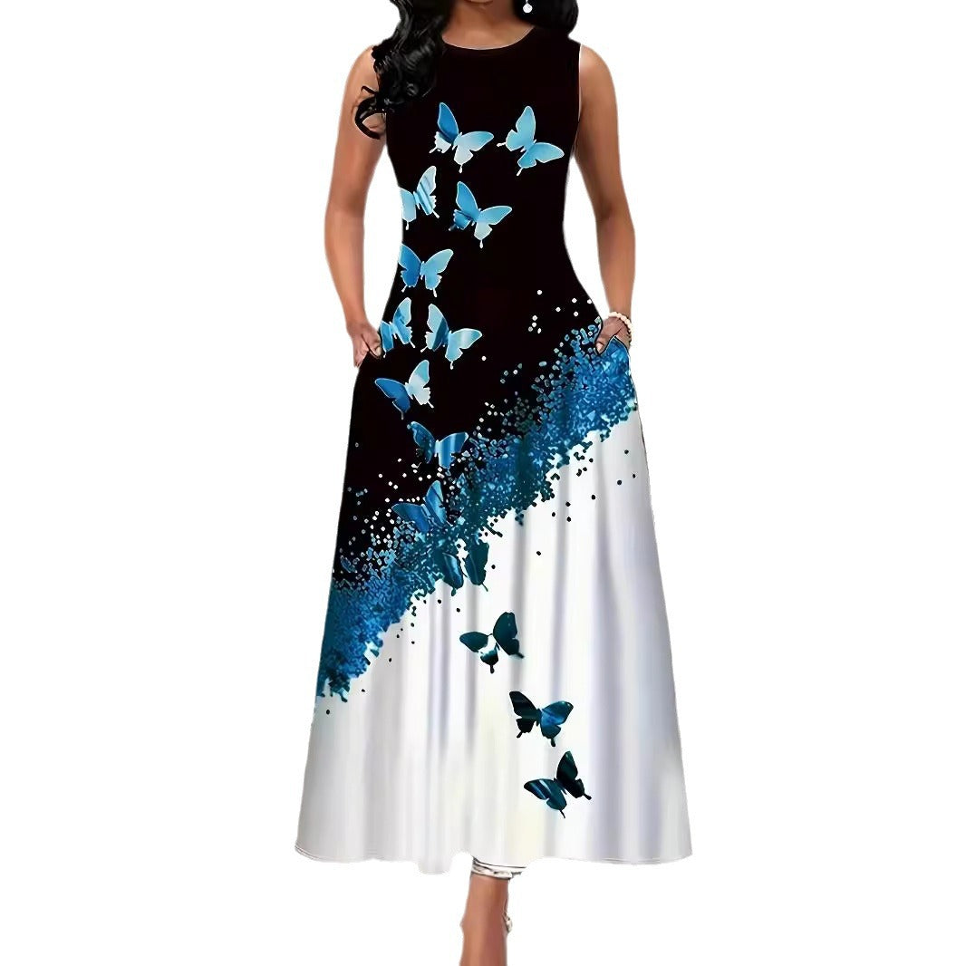 Damen Maxikleid mit elegantem Schmetterlingsdesign und praktischen Taschen R&B