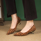 Damen elegante Ballerinas mit modischem Leopardenmuster und Absatz R&B