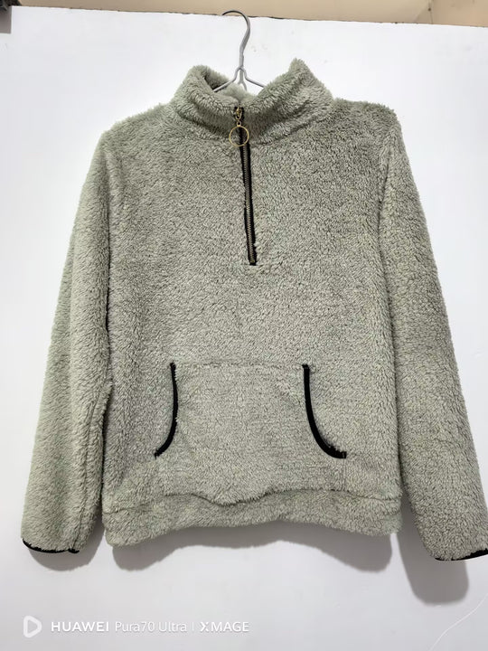 Damen kuscheliger Fleece-Pullover mit Hohen Kragen und Reißverschluss R&B