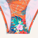 Damen Bandeau-Bikini mit tropischem Muster und elastischem Unterteil