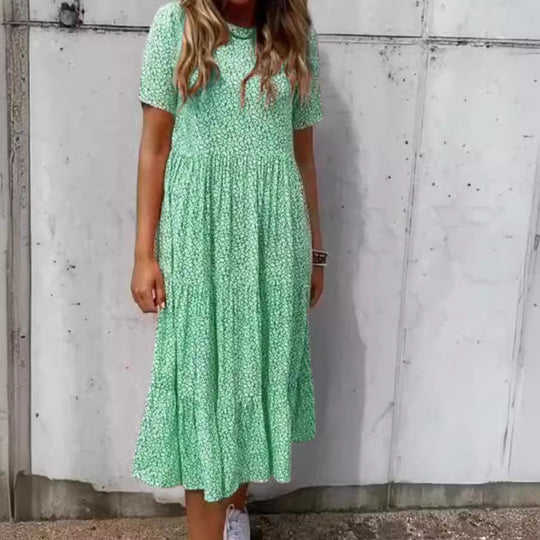 Damen Midi-Kleid mit zartem Blütenmuster und luftiger Silhouette Heidi-Mode