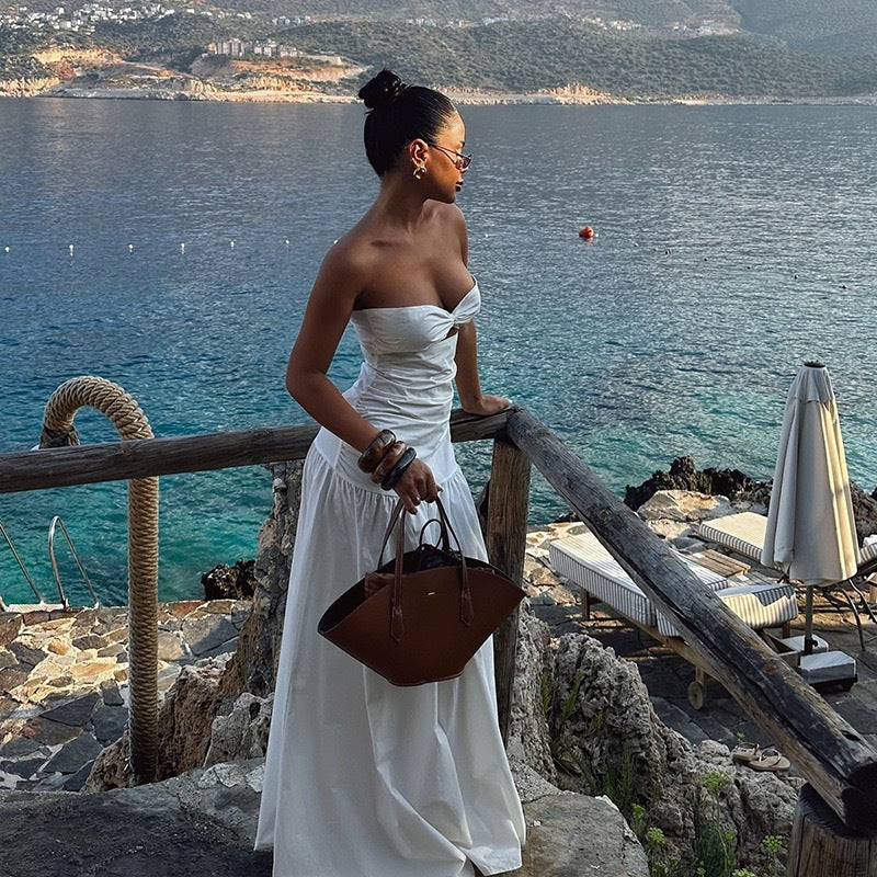 Damen Elegant geschnittenes Maxikleid mit schulterfreiem Design und romantischen Details R&B