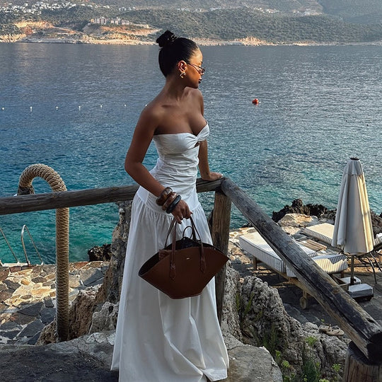 Damen Elegant geschnittenes Maxikleid mit schulterfreiem Design und romantischen Details R&B