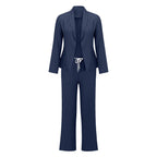 Damen eleganter Jumpsuit mit Blazer-Optik und verstellbarem Taillenzug R&B