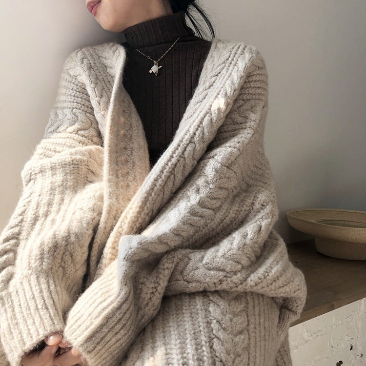 Damen Grober Strickcardigan mit oversized Schnitt und Rautenmuster R&B