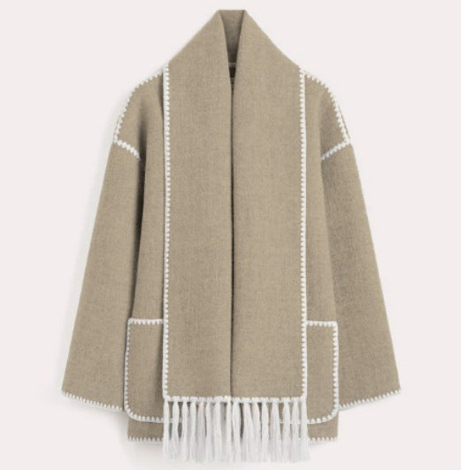 Damen Oversized Strickjacke mit Fransen und Taschen R&B
