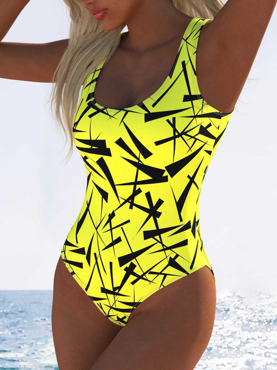 Damen Badeanzug mit kreativem Grafikdesign und hohem Beinausschnitt R&B