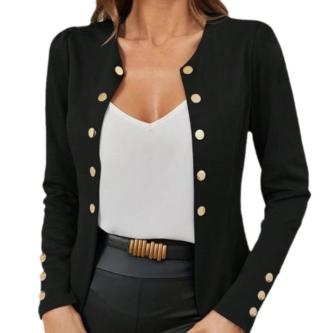 Damen elegante Blazerjacke mit kontrastierenden Knöpfen R&B