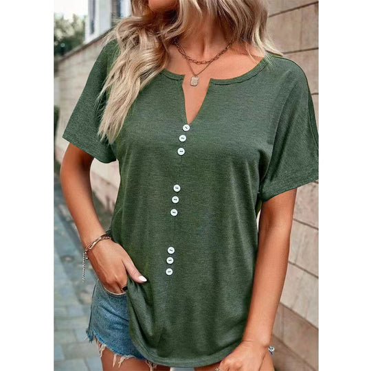 Damen T-Shirt mit Knopfleiste und lässigem Schnitt R&B