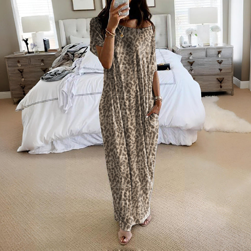 Damen Lockere Maxikleid mit Animal-Print und Seitentaschen R&B