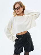 Damen Crop-Pullover im lässigen Oversized-Stil mit weiten Ärmeln und strukturiertem Design R&B