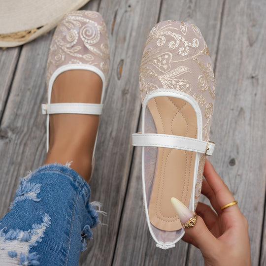 Damen elegante Ballerinas mit floralen Applikationen und rutschfester Sohle R&B