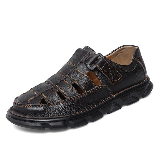 Herren offene Leder-Sandalen mit praktischem Klettverschluss und rutschfester Sohle R&B