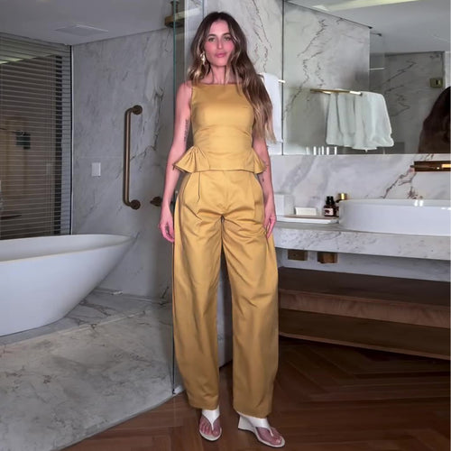 Damen Elegantes Jumpsuit mit peplum Detail und weitem Bein R&B