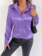 Damen Satin-Bluse mit klassischem Kragen R&B