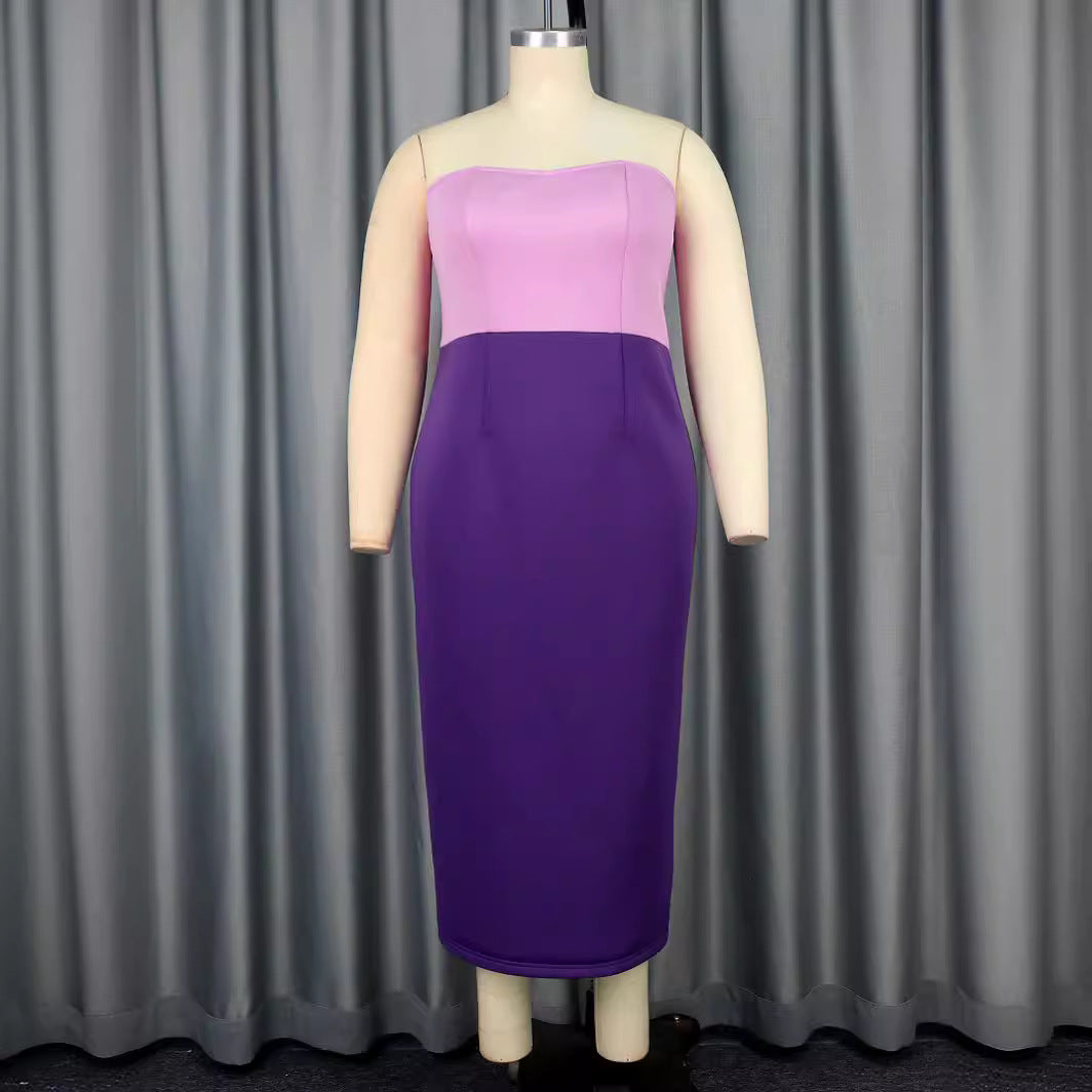 Damen figurbetontes Cocktailkleid mit schulterfreiem Design und Farbverlauf R&B