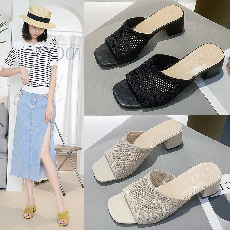 Damen Mules mit atmungsaktivem Netzdesign und bequemer Blockabsatzsohle R&B