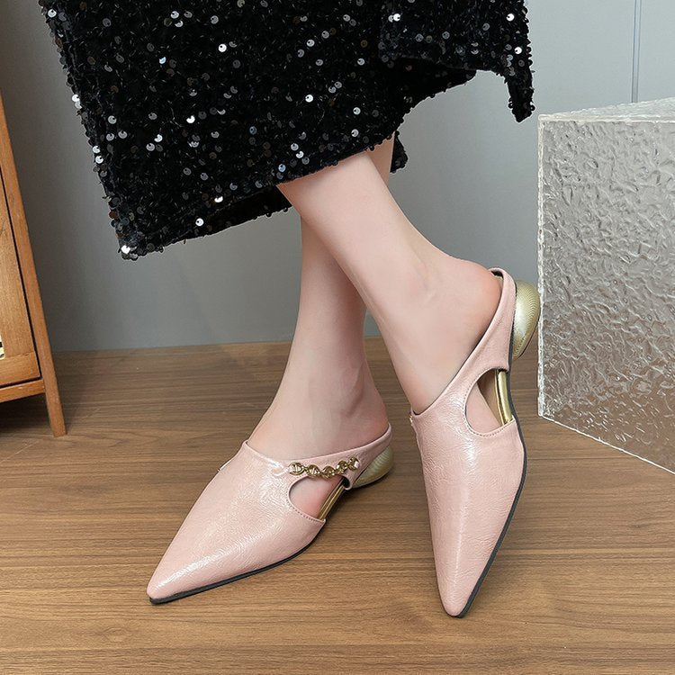 Damen elegante Mules mit modischem Kettenakzent R&B