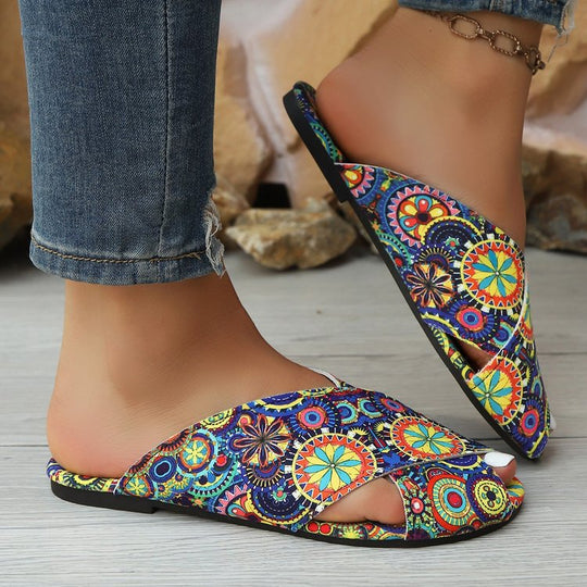 Damen offene Pantolette mit modischem Paisley-Muster R&B
