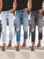 Damen Ripped Denim mit lässigem Schnitt und ausgefranstem Saum R&B