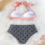 Damen High-Waist Bikini-Set mit elegantem Wickeldesign und modischem geometrischem Muster R&B