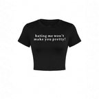 Damen Kurzarm Crop-T-Shirt mit witzigem Schriftzug R&B