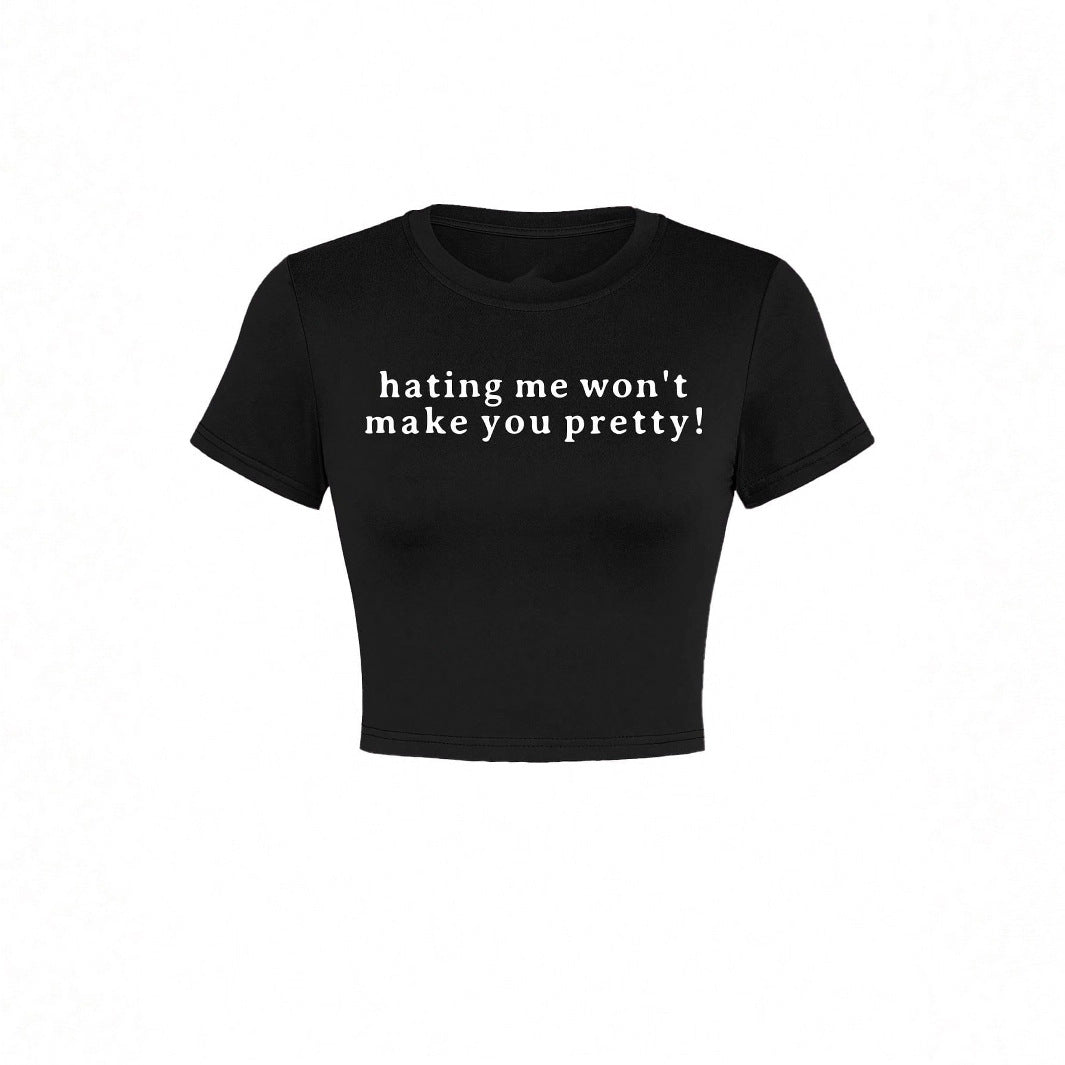 Damen Kurzarm Crop-T-Shirt mit witzigem Schriftzug R&B
