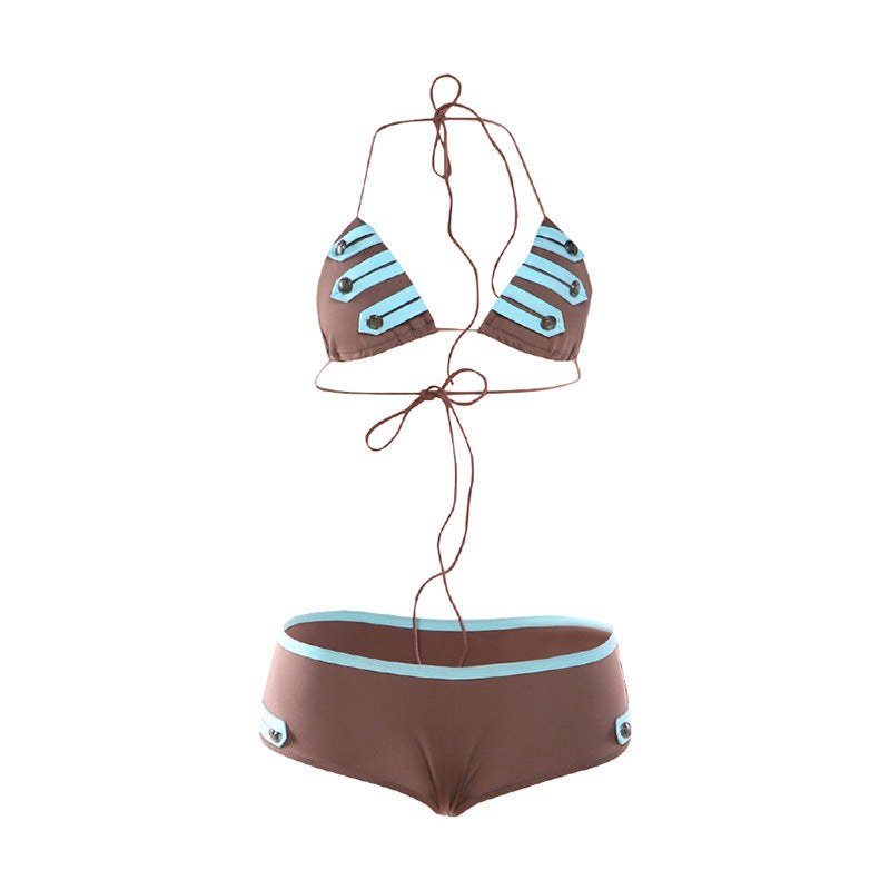 Damen Bikini-Set mit modischen Streifendetails und verstellbaren Trägern R&B