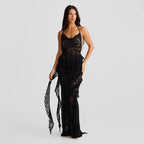 Damen verführerisches Spitzenkleid mit asymmetrischem Saum und Rüschendetails R&B