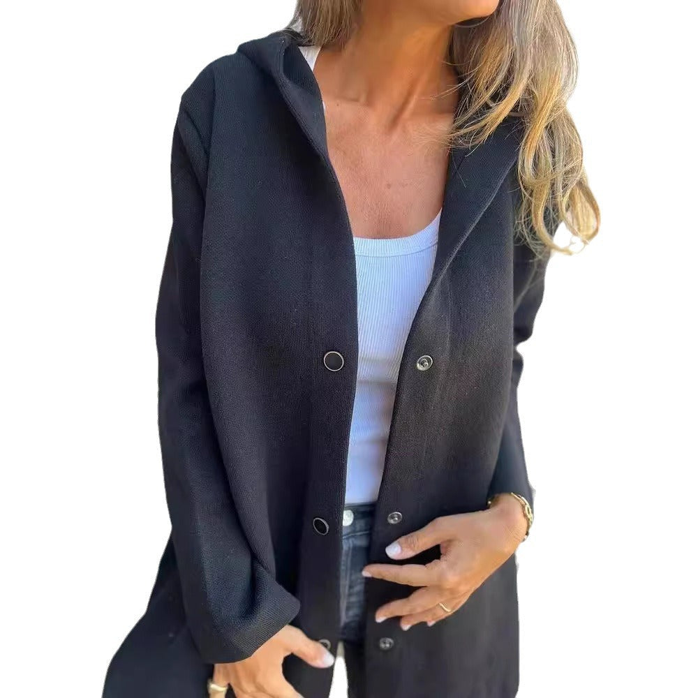 Damen nan Kapuzenmantel mit Druckknopfleiste und geradem Oversize-Schnitt R&B