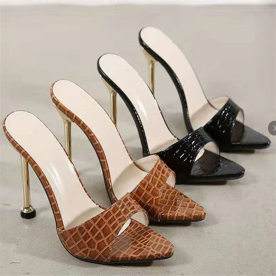 Damen modische Slingback-Pantoletten mit glänzender Krokodil-Prägung R&B