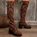 Damen Überknee-Stiefel mit modischem Leopardenmuster und robustem Blockabsatz R&B