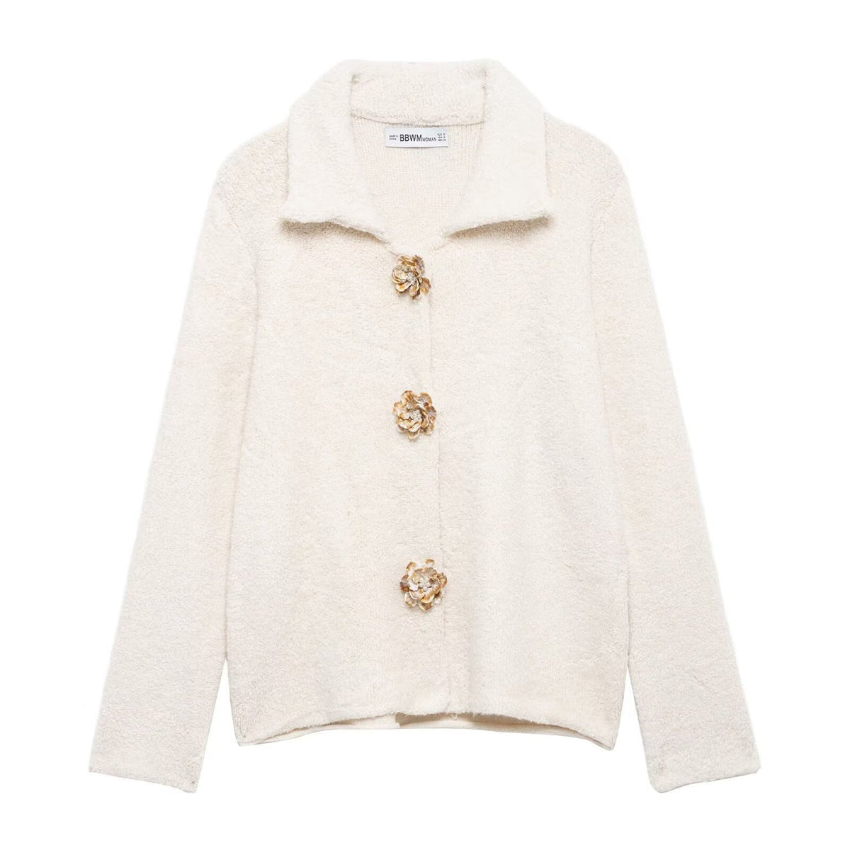 Damen Teddyjacke mit eleganten Blumenknopfdetails R&B