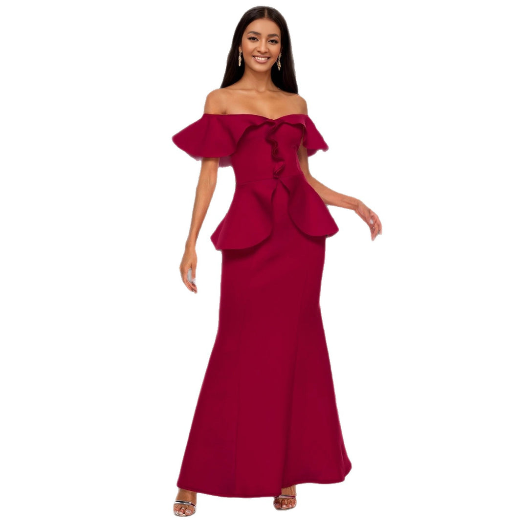 Damen Elegantes Abendkleid mit schulterfreien Rüschen R&B