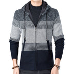 Herren Strickjacke mit Kapuze und modernen Blockstreifen R&B