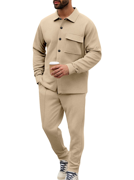 Herren nan Hemdenjacke-Set mit aufgesetzter Klappentasche und konischer Komforthose R&B