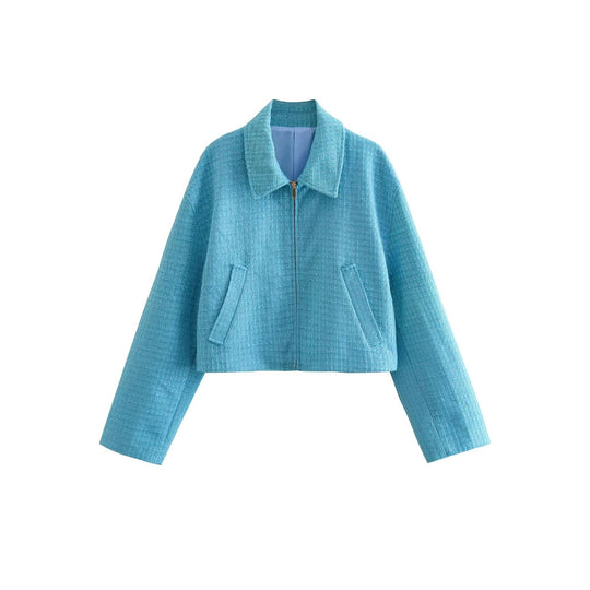 Damen cropped Jacke mit strukturierter Oberfläche und seitlichen Eingrifftaschen R&B