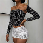 Damen Polka-Dot Oberteil und Shorts Set R&B
