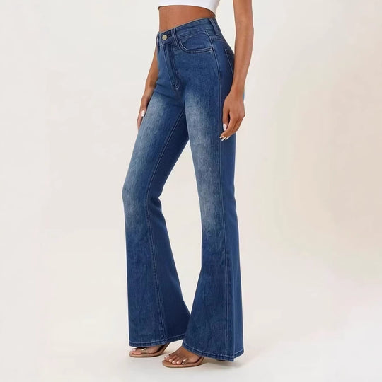 Damen Flared Jeans mit hohem Bund und einzigartigem Strukturdesign R&B