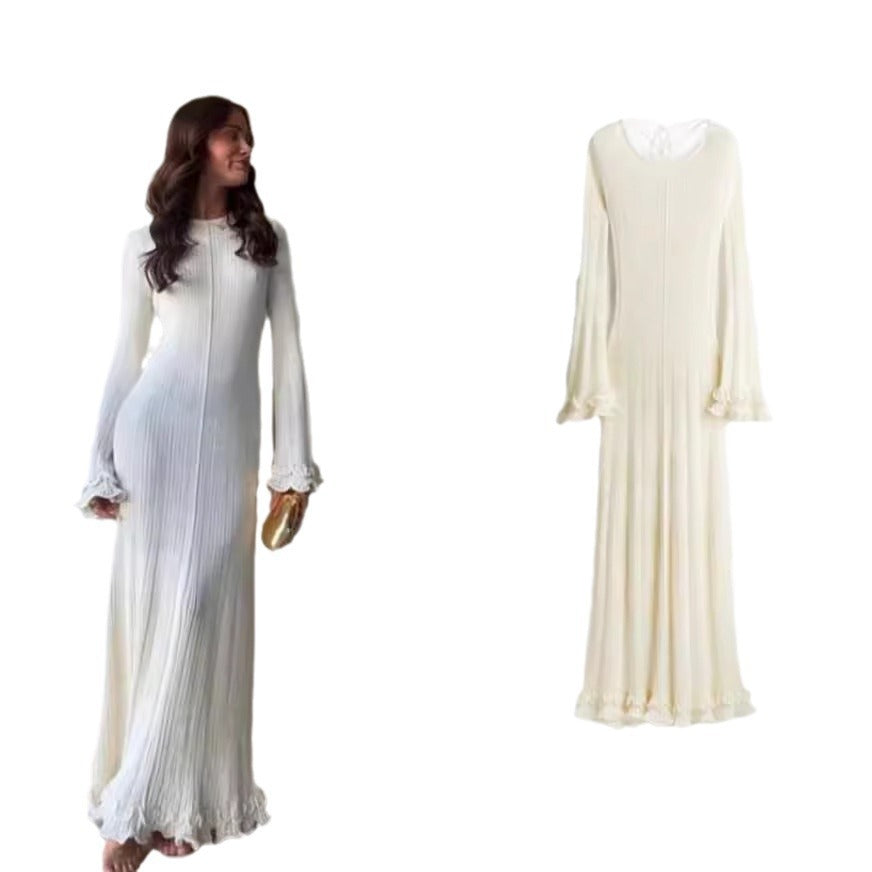 Damen Elegantes Strickkleid mit Rüschendetails und langen Ärmeln R&B
