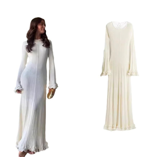 Damen Elegantes Strickkleid mit Rüschendetails und langen Ärmeln R&B