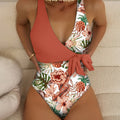 Damen Einteiliger Badeanzug mit lässigem Wickeldesign und floralem Muster R&B