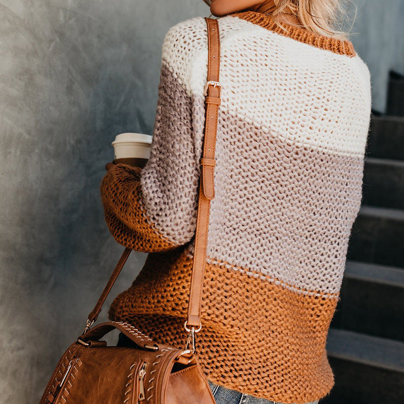 Damen lässiger Pullover mit weitem Schnitt und modischem Farbblockdesign R&B