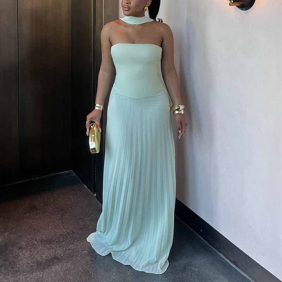 Damen Plissiertes Maxikleid mit elegantem Schulterband und figurschmeichelndem Schnitt R&B