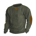 Herren Bequemer Rundhalspullover mit strukturiertem Design und kontrastierenden Ellbogenpatches R&B
