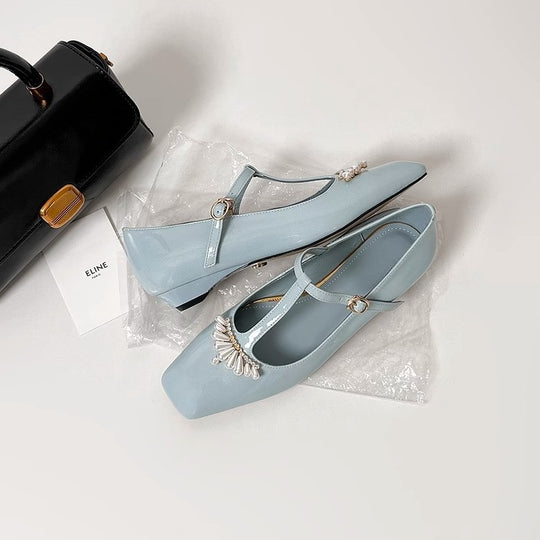 Damen Slingback-Ballerinas mit dekorativen Perlenapplikationen und elegantem Riemen R&B