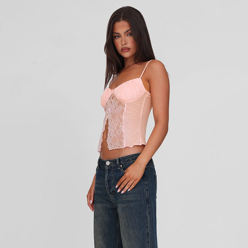 Damen Spitzen-Camisole mit Dekorativen Schleifendetails R&B