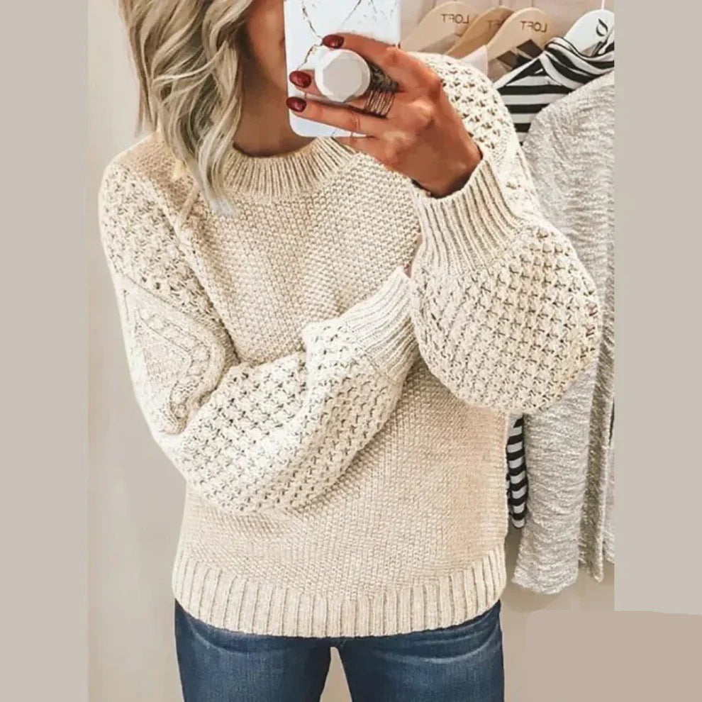 Damen Modischer Strickpullover mit strukturiertem Design und weiten Ärmeln R&B