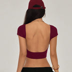 Damen Crop-Top mit breitem Ausschnitt und körperbetontem Schnitt R&B