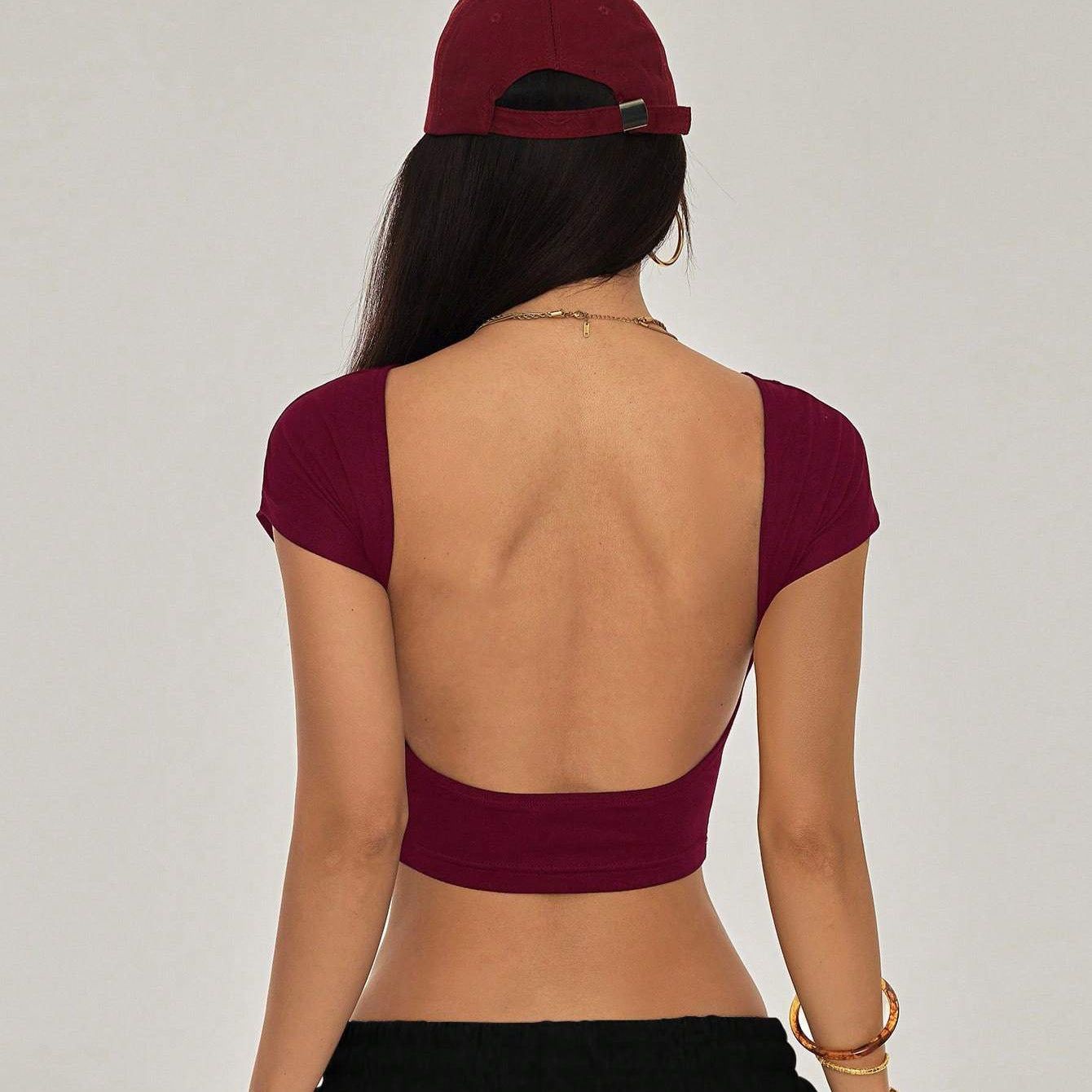 Damen Crop-Top mit breitem Ausschnitt und körperbetontem Schnitt R&B